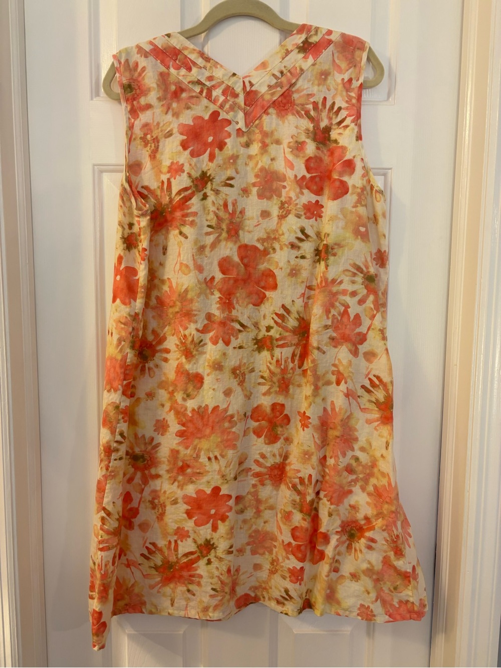 J. Jill Orange and Cream Floral V-Neck Linen Midi Dress - Picture 2 of 3